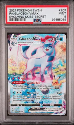 2021 POKEMON SWORD & SHIELD EVOLVING SKIES SECRET FULL ART/GLACEON VMAX PSA 9 - Image 1
