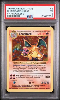 1999 POKEMON GAME SHADOWLESS #4 CHARIZARD-HOLO PSA 5 - Image 1