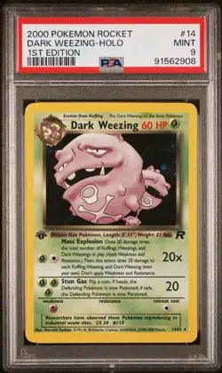 2000 Pokemon Rocket #14 Dark Weezing-Holo 1st Edition PSA 9 Mint - Image 1