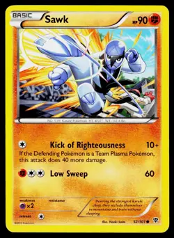 Sawk 52/101 Common Plasma Blast Pokemon LP - Image 1