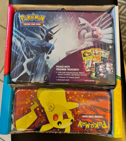 Pokemon Pencil Case/Treasure Chest 2 Tin Set - 7 packs new sealed - Image 1