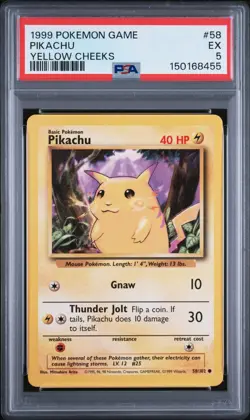 1999 POKEMON BASE SET YELLOW CHEEKS #58 PIKACHU PSA 5 - Image 1