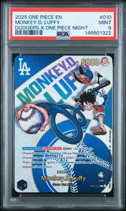 2025 ONE PIECE PROMOS DODGERS X ONE PIECE NIGHT #010 MONKEY D. LUFFY PSA 9 - Image 1
