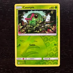 Caterpie 1/68 Pokemon Hidden Fates Sun & Moon Reverse Holo Common Card NM - Image 1