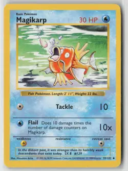 Magikarp 35/102 Uncommon Base Set Shadowless Pokemon Unlimited Moderately Played - Image 1