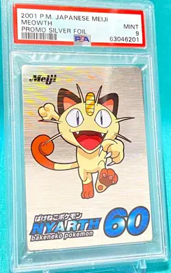 PSA 9 Meowth Meiji Promo Silver Foil Nyarth Pokemon Card Japanese 2001 Japan - Image 2