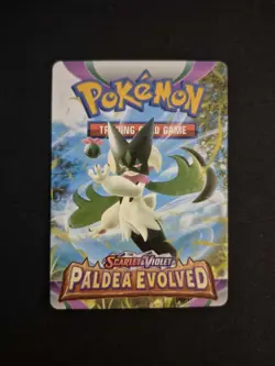 Pokemon TCG Paldea Evolved Game Tip Pre Release Kid Card Meowscarada - Image 1