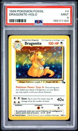 1999 POKEMON FOSSIL #4 DRAGONITE-HOLO PSA 9 BRAND NEW CERT - Image 1