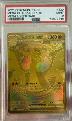 2025 Pokemon Phantasmal Flames #130 Mega Charizard X Ex Hyper Rare Gold PSA 9 - Image 1
