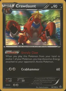 Crawdaunt 92/160 Holo Rare Primal Clash Pokemon Near Mint - Image 1