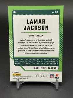 2024 Panini Donruss Optic Lamar Jackson #13 Flex Emoji 💪 /149 Ravens SP - Image 2