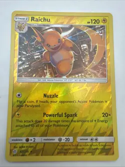 Pokemon Sun Moon Cosmic Eclipse Raichu 67/236 Rare Reverse Holo TCG Card - Image 1
