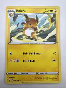 Pokemon Card Raichu Sword & Shield Rare 066/202 Near Mint - Image 1