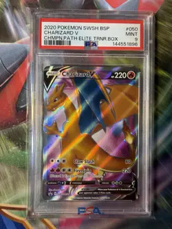 2020 POKEMON SWSH CHAMPION'S PATH ELITE TRAINER BOX #050 CHARIZARD V PSA 9 MINT - Image 1