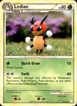 Ledian 25/123 Rare HeartGold & SoulSilver Pokemon Moderately Played - Image 2
