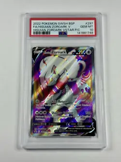 2022 POKEMON SWSH BLACK STAR PROMO #297 FULL ART/HISUIAN ZOROARK V PSA 10 - Image 1