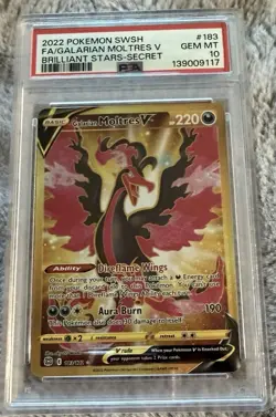 2022 Pokemon SWSH FA/Galarian Moltres V Brilliant Stars Secret #183 PSA 10 - Image 1