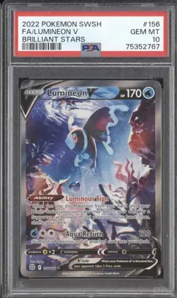 Lumineon V 2022 Pokemon Brilliant Stars 156/172 Ultra Rare PSA 10 - Image 1