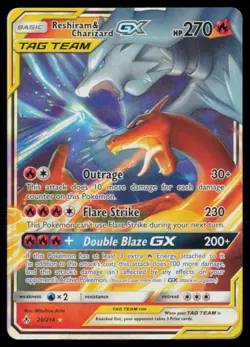RESHIRAM & CHARIZARD GX 20/214 UNBROKEN BONDS HOLO POKEMON CARD NEAR MINT - Image 1