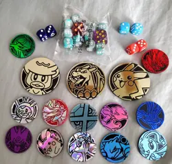 OFFICIAL *** POKEMON *** TCG COINS JUMBO & REGULAR - LOT OF 15 + DICE - Image 1