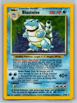 Pokemon Base Set Blastoise 2/102 Holo Rare 1999 WOTC Vintage Heavily Played HP - Image 1