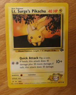 Lt. Surge's Pikachu 84/132 Gym Challenge Pokemon TCG 1st Edition MP+ - Image 1