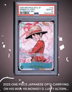 PSA 10 2025 One Piece OP13 JP Monkey D. Luffy Alternate Art OP13-118 - Image 1