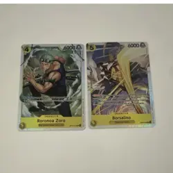 Bandai One Piece Card Game Roronoa Zoro & Borsalino Foil Character Cards Lot (2) - Image 1