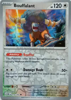 174/197 BOUFFALANT REVERSE HOLO OBSIDIAN FLAMES POKEMON CARD - Image 1
