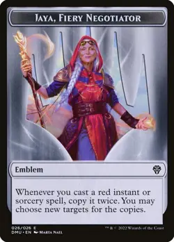 NM Jaya, Fiery Negotiator Emblem, MTG, Dominaria United Token, Magic Token - Image 1