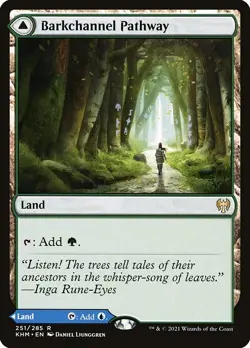 Barkchannel Pathway / Tidechannel 1x FOIL KHM MTG Kaldheim Rare MINT land green - Image 1