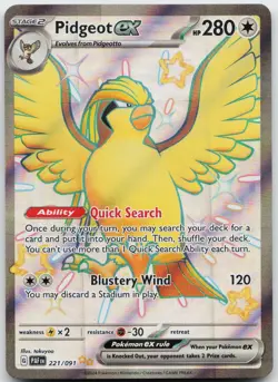 Pidgeot ex 221/091 Shiny Ultra Rare Paldean Fates Holo Near Mint - Image 1