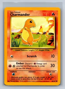 Charmander 46/102 Common Base Set Unlimited Pokemon NM/M 701b-54 - Image 1
