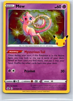 Mew 011/025 Holo Rare Celebrations Pokemon Holo NM/M 624d-27 - Image 1