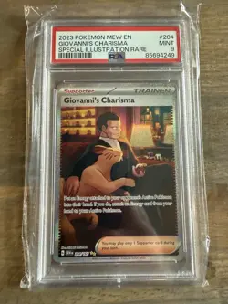 POKEMON MEW EN-151 SPECIAL ILLUSTRATION RARE #204 GIOVANNI'S CHARISMA PSA 9 MINT - Image 1