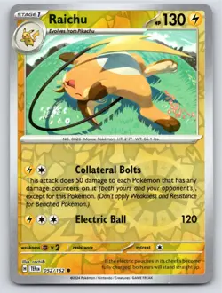 POKEMON RAICHU TEMPORAL FORCES 052/162 REVERSE HOLO COMMON NM A1759 FREE S&H - Image 1