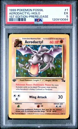 1999 POKEMON FOSSIL 1ST ED-PRERELEASE #1 AERODACTYL-HOLO PSA 5 - Image 1