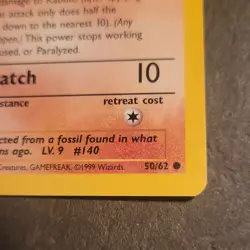 Vintage Pokemon Kabuto 50/62 Fossil Base Set 30 HP Wizards 1999 - Image 2