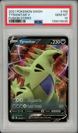 2021 Pokemon SWSH Fusion Strike Tyranitar V #158 PSA 10 - Image 1