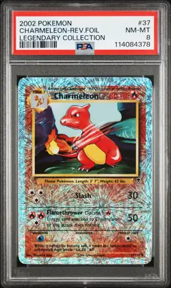 2002 POKEMON LEGENDARY COLLECTION #37 CHARMELEON-REVERSE FOIL PSA 8 - Image 1