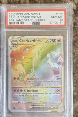 2022 POKEMON BRILLIANT STARS #174 CHARIZARD VSTAR SECRET RAINBOW PSA 10 SWSH GEM - Image 1