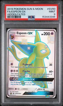 2019 POKEMON SUN & MOON HIDDEN FATES #SV60 FULL ART/ESPEON GX PSA 9 - Image 1