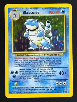 1999 Pokemon TCG Base Set Unlimited Edition - Blastoise 2/102 - HP/Damaged - Image 1