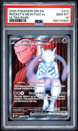 Team Rocket's Mewtwo EX 213/182 Ultra Rare Dri En-Destined Rivals Pokemon PSA 10 - Image 1