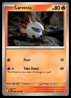 Larvesta 040/197 Common Obsidian Flames Pokemon Yuka Morii NM - Image 1