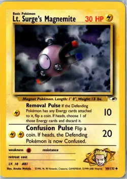 Lt. Surge's Magnemite Gym Heroes 50/132 Unlimited HP - Vintage Pokemon Card - Image 1