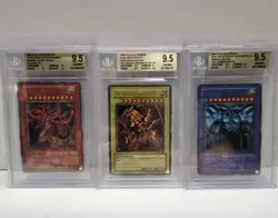 Yu-Gi-Oh BGS 9.5 2003 GBI Ultra Rare Egyptian God Cards Set Slifer Obelisk Ra - Image 1