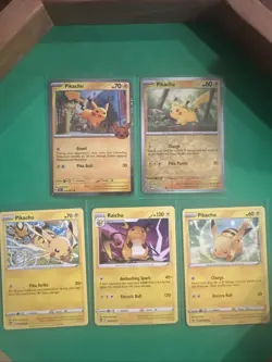 Pokemon Pikachu Raichu Card Lot Reverse Holo Trick or Trade 5 Card Bundle - Image 1