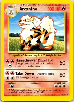 Arcanine 23/102 Uncommon Base Set Unlimited Pokemon Near Mint - Image 1