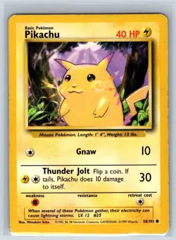 Pikachu 58/102 Common Base Set Unlimited Pokemon Moderately Played - Image 1